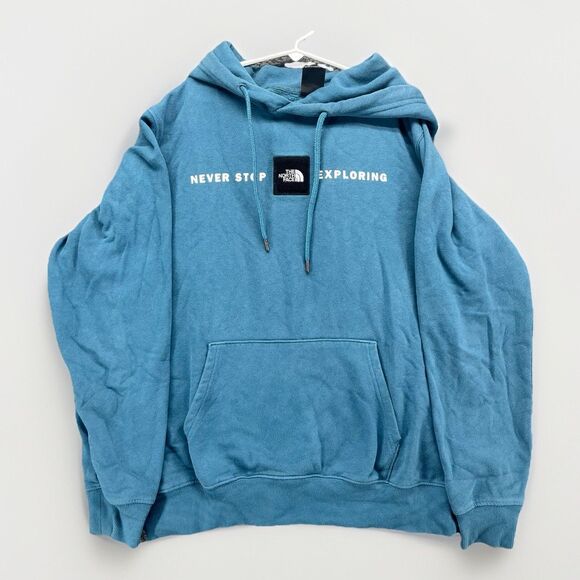 The North Face Hoodie Mens Medium Blue Pullover Outdoor Big Logo Gorpcore Hiking - Picture 1 of 6